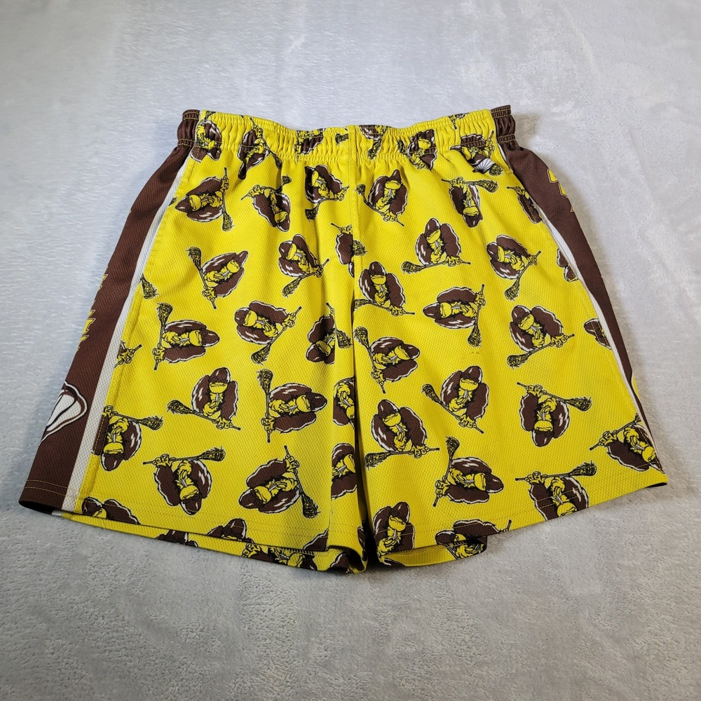 Lax World Gorilla Lax Shorts Mens Large Yellow Brown Mesh Lacrosse Athletic